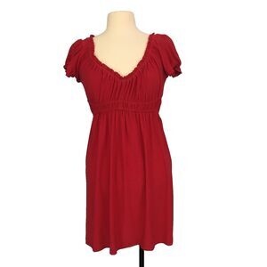 Wrapper Womens Pull On Red Peasant Style Dress sz M, Cap Sleeves, Elastic Necl
